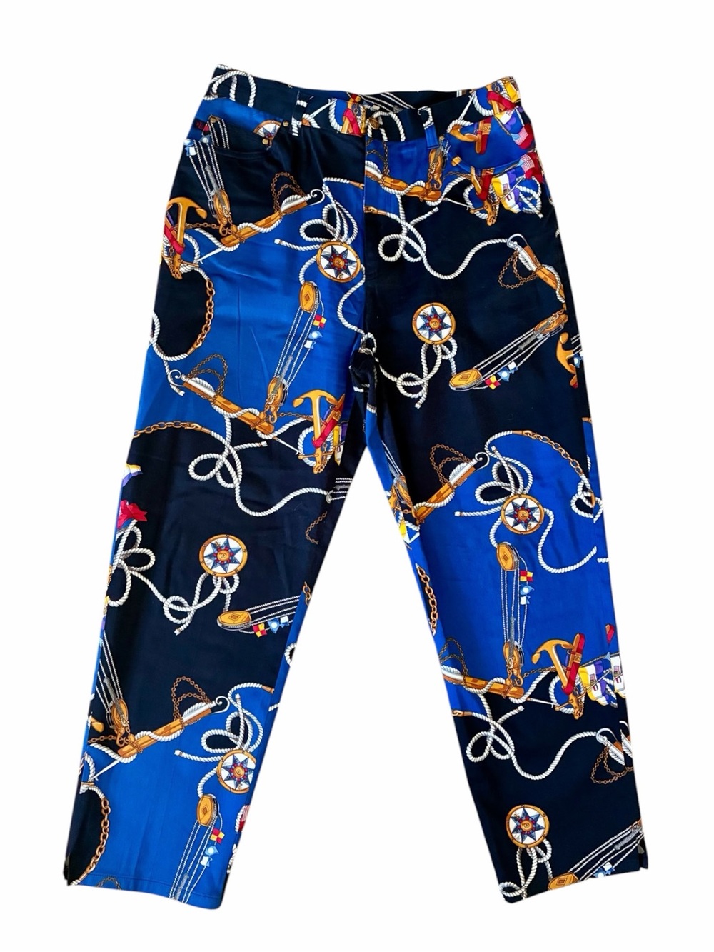 Lauren Ralph Lauren Black and Blue Nautical Anchor High Waist Pants Women's 10